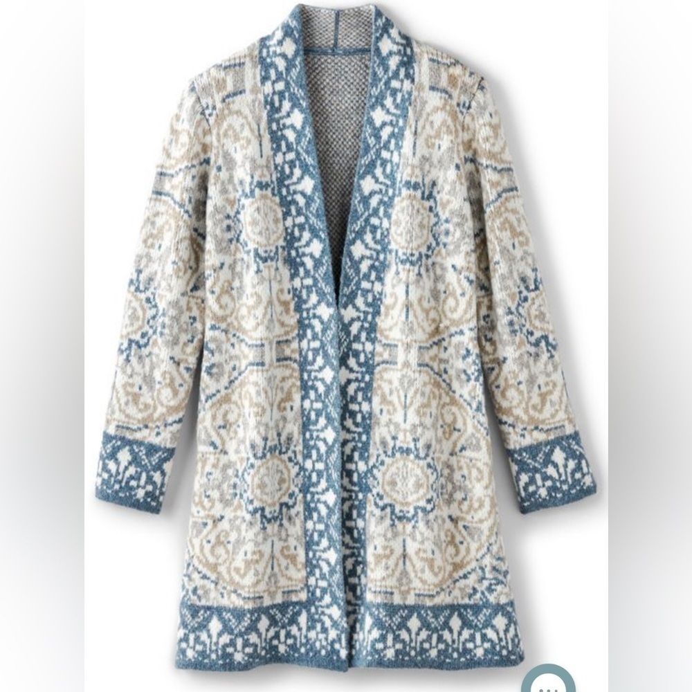 ❗️SOLD ❗️ & Cream Long Cardigan Sweater Women’s Large Soft Surroundings cozy - Picture 4 of 15